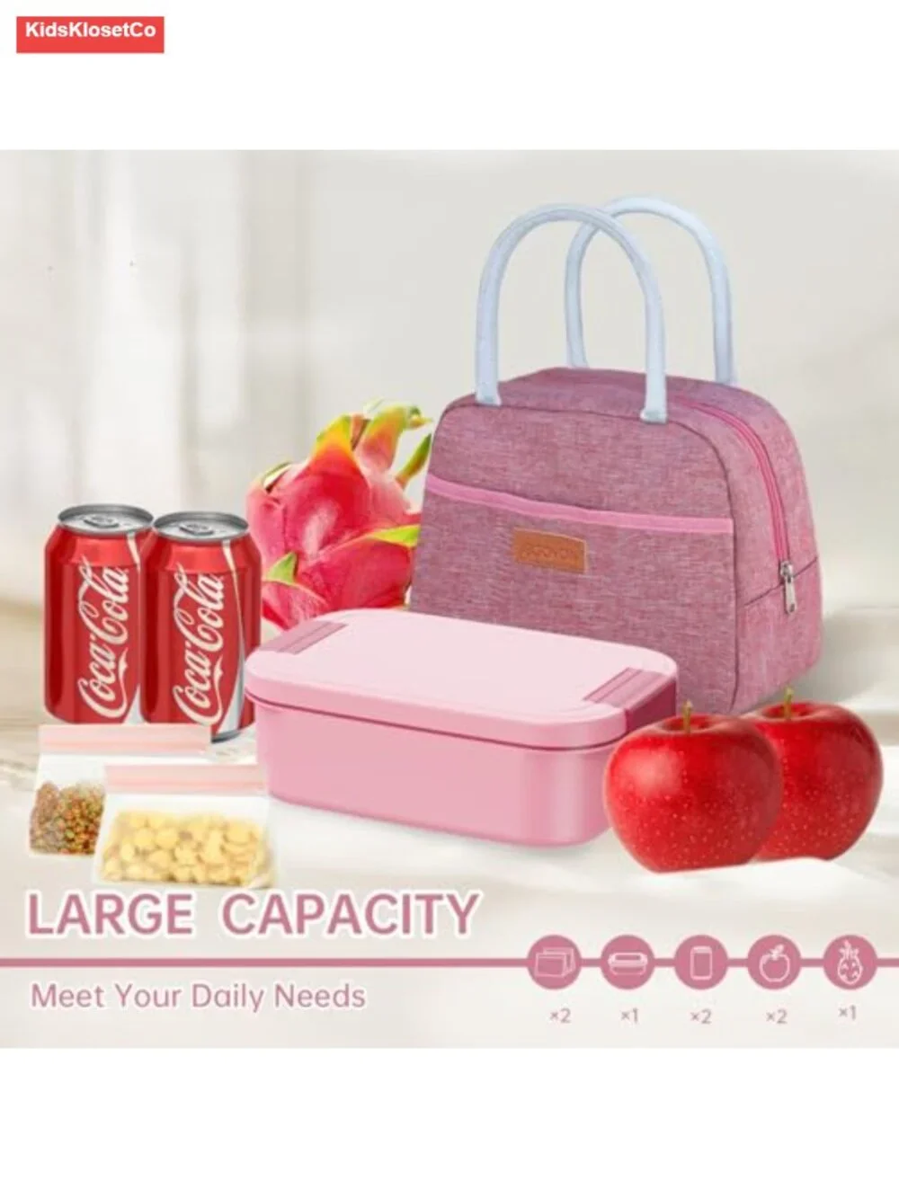 4-in-1 Bento Lunch Box Set with Insulated Bag, Pink